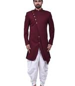 Maroon plain silk sherwani
