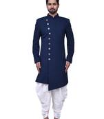 Black plain silk sherwani