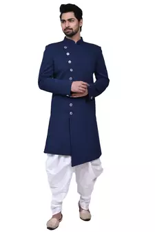 Black plain silk sherwani