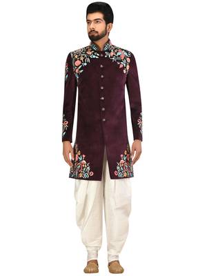 Blue embroidered silk sherwani 1