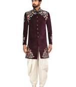 Blue embroidered silk sherwani