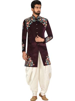 Blue embroidered silk sherwani 3