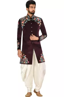 Blue embroidered silk sherwani