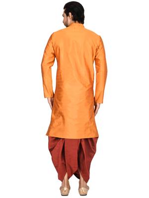 Orange plain art silk dhoti-kurta 2