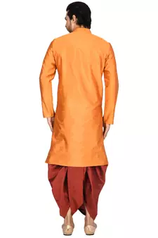 Orange plain art silk dhoti-kurta