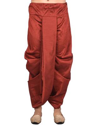 Orange plain art silk dhoti-kurta 3