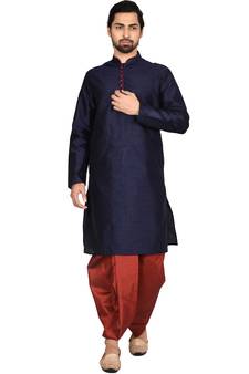 Blue plain art silk  dhoti-kurta