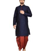 Blue plain art silk  dhoti-kurta
