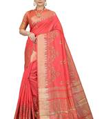 Pink embroidered silk blend saree with blouse