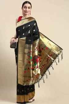 Black woven paithani silk saree with blouse