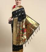 Black woven paithani silk saree with blouse