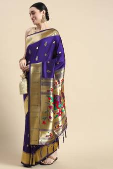 Blue woven paithani silk saree with blouse