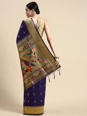 Blue woven paithani silk saree with blouse 2
