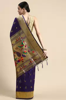Blue woven paithani silk saree with blouse