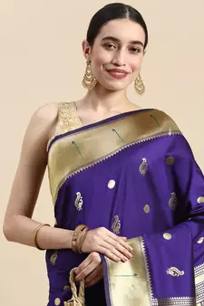 Blue woven paithani silk saree with blouse