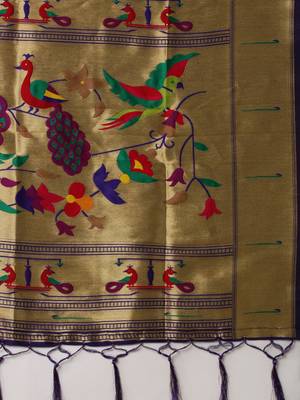 Blue woven paithani silk saree with blouse 4
