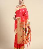 Peach woven paithani silk saree with blouse