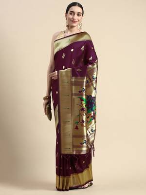 Wine woven paithani silk saree with blouse 1