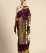 Wine woven paithani silk saree with blouse