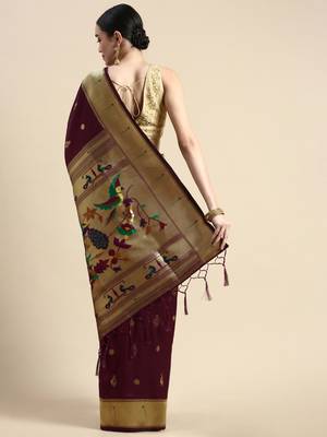 Wine woven paithani silk saree with blouse 2