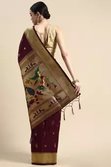 Wine woven paithani silk saree with blouse