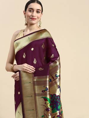 Wine woven paithani silk saree with blouse 3