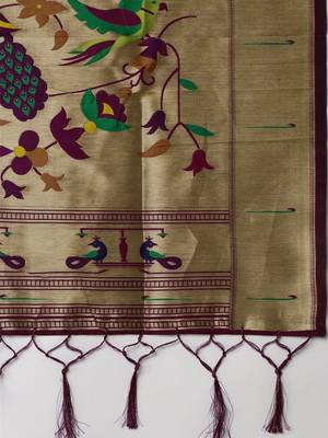 Wine woven paithani silk saree with blouse 4