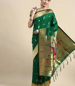 Green woven paithani silk saree with blouse