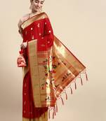 Red woven paithani silk saree with blouse