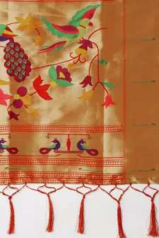 Red woven paithani silk saree with blouse