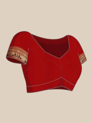 Red woven paithani silk saree with blouse 5
