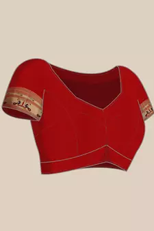 Red woven paithani silk saree with blouse