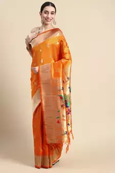 Orange woven paithani silk saree with blouse