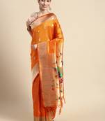 Orange woven paithani silk saree with blouse