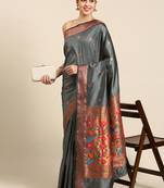 Grey woven paithani silk saree with blouse