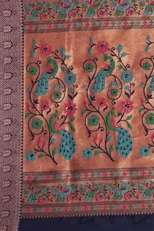 Navy blue woven paithani silk saree with blouse