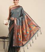 Grey woven paithani silk saree with blouse