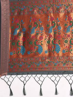 Grey woven paithani silk saree with blouse 4