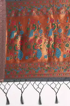 Grey woven paithani silk saree with blouse