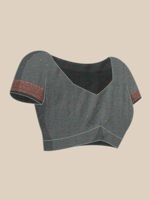 Grey woven paithani silk saree with blouse 5