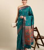Teal woven paithani silk saree with blouse