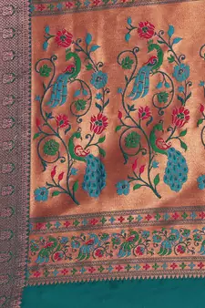 Teal woven paithani silk saree with blouse