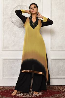 Black embroidered georgette kurta &-sets 1