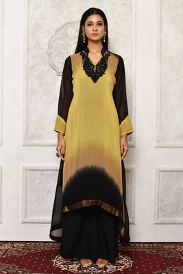 Black embroidered georgette kurta &-sets 2