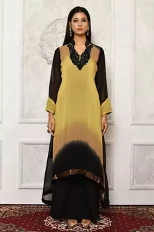 Black embroidered georgette kurta &-sets