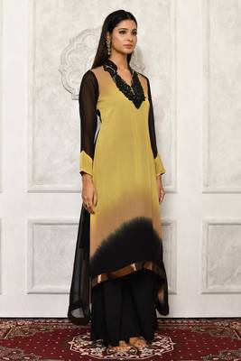 Black embroidered georgette kurta &-sets 3