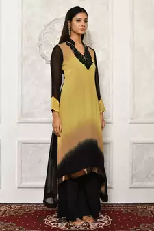 Black embroidered georgette kurta &-sets