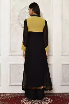 Black embroidered georgette kurta &-sets