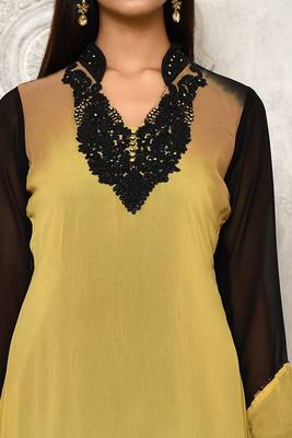 Black embroidered georgette kurta &-sets 5