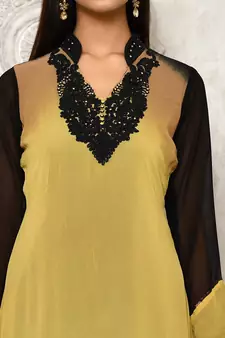 Black embroidered georgette kurta &-sets
